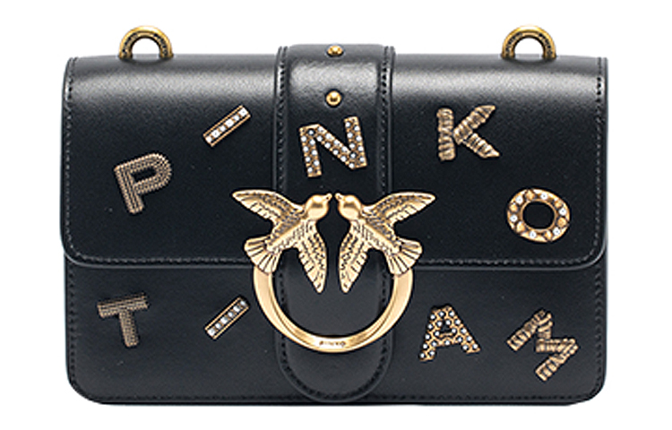 Сумка через плечо из телячьей кожи с ласточкой среднего размера женская черная/черное золото PINKO