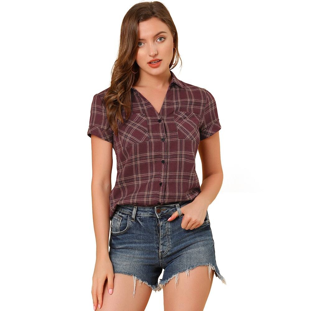 Женская рубашка в клетку с короткими рукавами на пуговицах спереди и бойфрендом ALLEGRA K, цвет Burgundy
Женская рубашка в клетку с короткими рукавами на пуговицах спереди и бойфрендом ALLEGRA K, цвет Burgundy