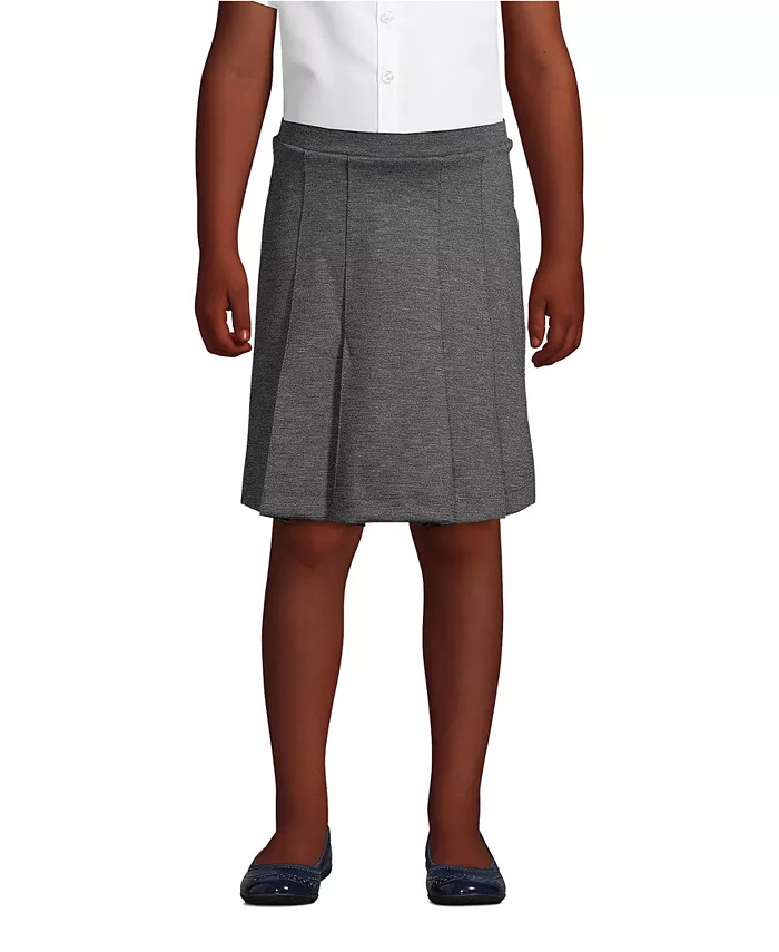 Юбка с плиссировкой из ткани понте для девочек до колена Lands' End, серый 
Юбка с плиссировкой из ткани понте для девочек до колена Lands' End, серый