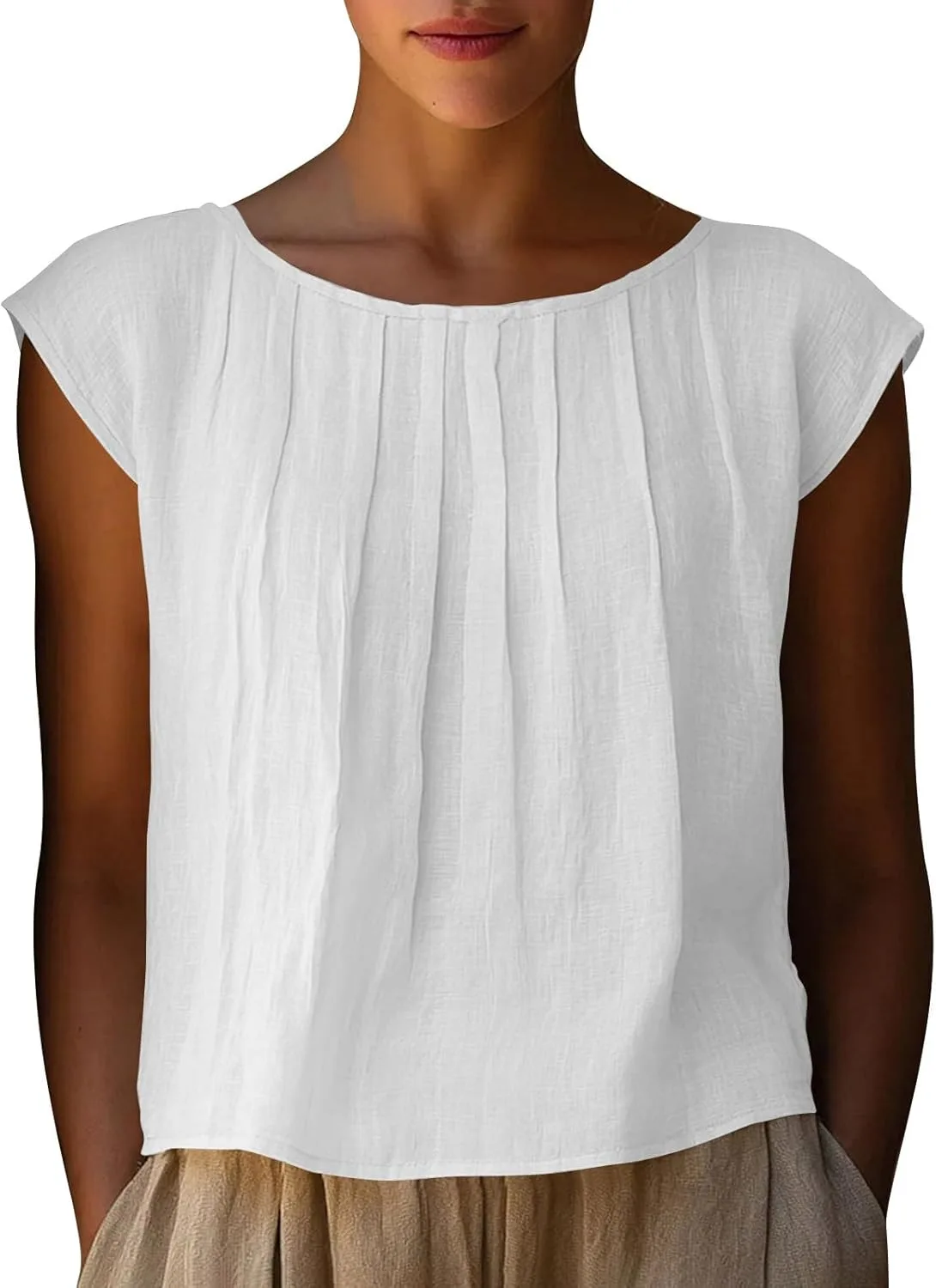 Женская льняная майка-кроп с коротким рукавом и плиссировкой
Женская льняная майка-кроп с коротким рукавом и плиссировкой