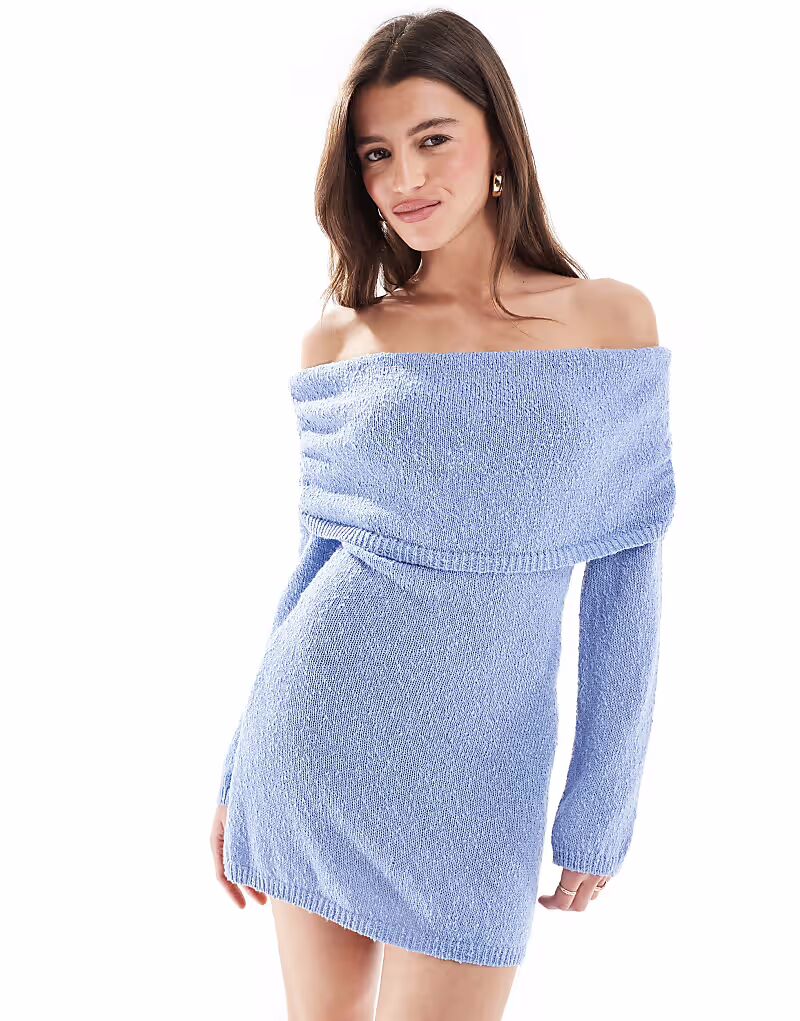 Эксклюзивное мини-платье Frolic из текстурированного трикотажа с вырезом «бардо» синего цвета The Frolic
Эксклюзивное мини-платье Frolic из текстурированного трикотажа с вырезом «бардо» синего цвета The Frolic