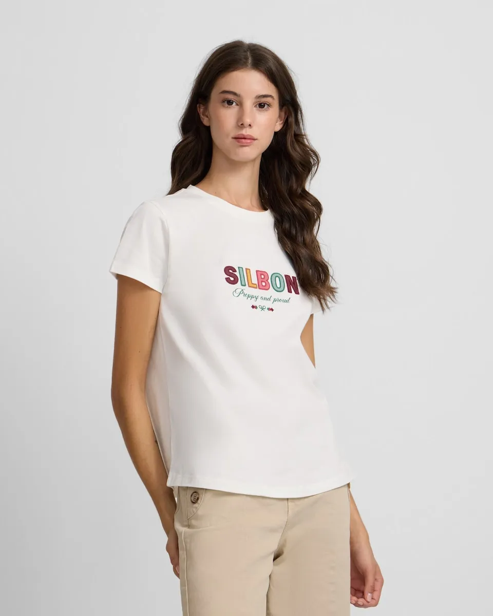 Женская футболка с надписью белая Silbon, белый
Женская футболка с надписью белая Silbon, белый