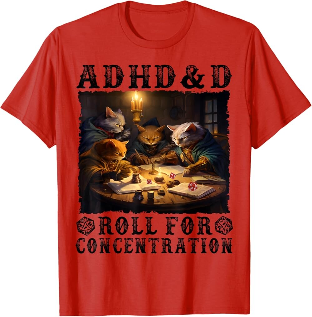 Мужская футболка Funny Tees Gamer RPG Apparel Cats RPG Gamer Roll For Concentration, красный
Мужская футболка Funny Tees Gamer RPG Apparel Cats RPG Gamer Roll For Concentration, красный