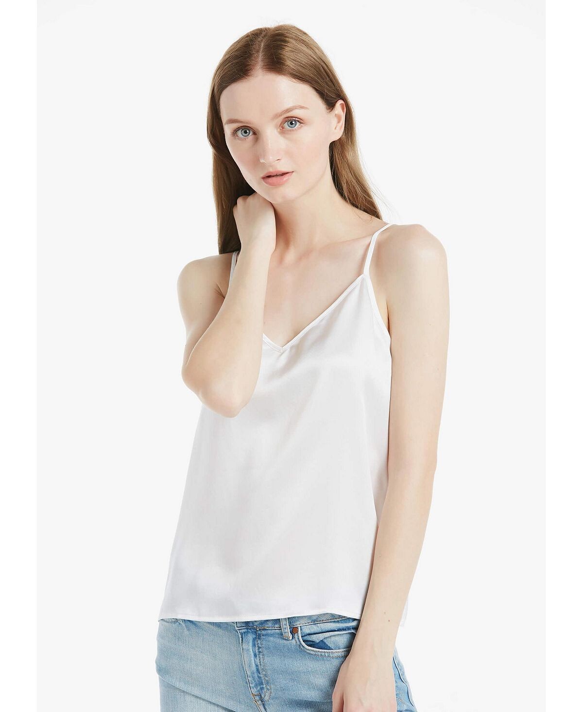 Женская шелковая майка с v-образным вырезом и тонкими бретельками LILYSILK, белый
Женская шелковая майка с v-образным вырезом и тонкими бретельками LILYSILK, белый