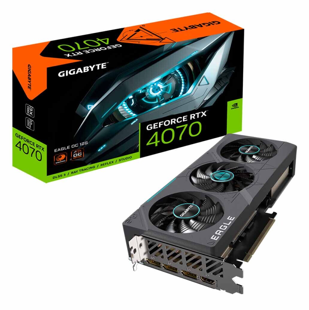 Видеокарта Gigabyte GeForce RTX 4070 Eagle OC 12ГБ, GV-N4070EAGLE OC-12GD, черный 
Видеокарта Gigabyte GeForce RTX 4070 Eagle OC 12ГБ, GV-N4070EAGLE OC-12GD, черный