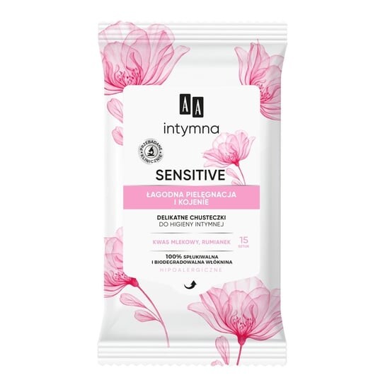 АА, Sensitive, Нежные салфетки для интимной гигиены, нежного ухода и успокоения, 15 шт., AA 
АА, Sensitive, Нежные салфетки для интимной гигиены, нежного ухода и успокоения, 15 шт., AA