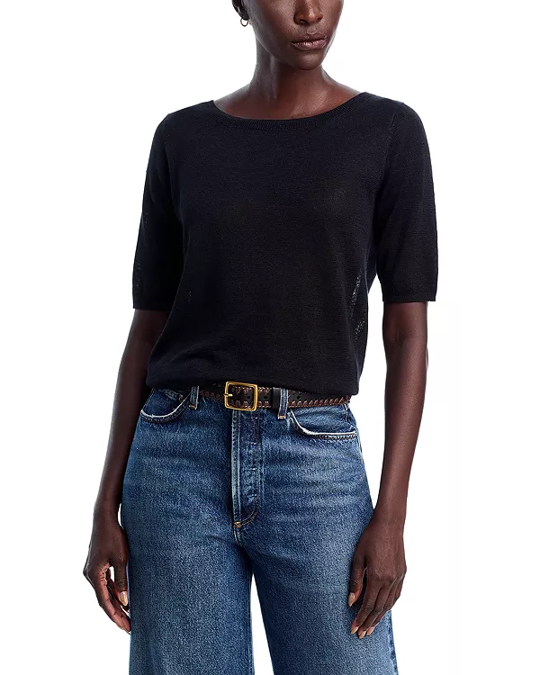 Льняной топ с вырезом-лодочкой Majestic Filatures, черный
Льняной топ с вырезом-лодочкой Majestic Filatures, черный