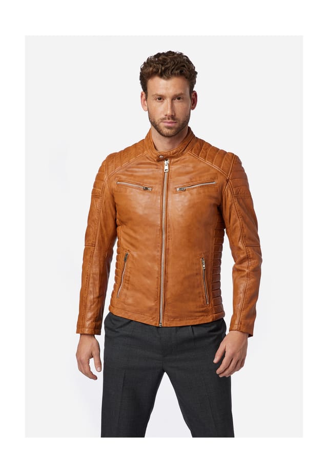 Кожаная куртка Cooper - байкерский стиль с воротником-стойкой Ricano, цвет cognac
Кожаная куртка Cooper - байкерский стиль с воротником-стойкой Ricano, цвет cognac