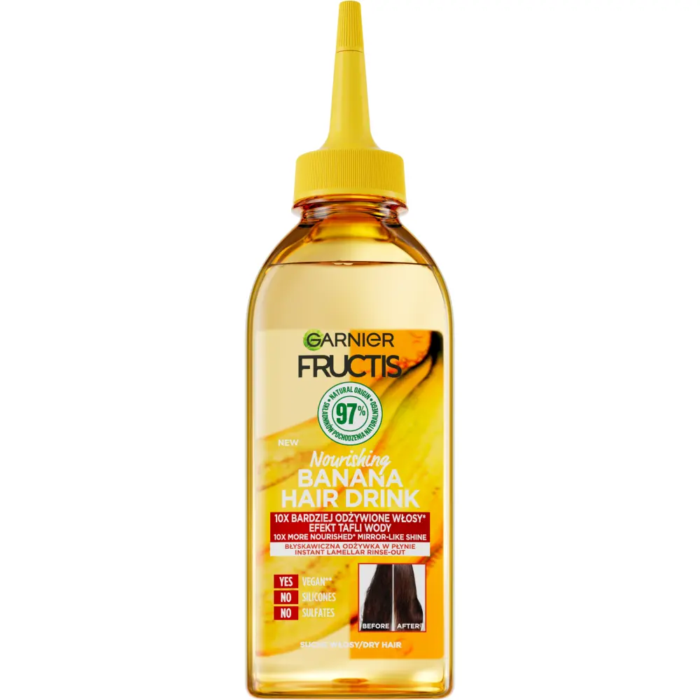 Garnier Fructis Banana Hair Drink жидкий кондиционер для волос ламеллярный мгновенного действия, 200 мл
Garnier Fructis Banana Hair Drink жидкий кондиционер для волос ламеллярный мгновенного действия, 200 мл