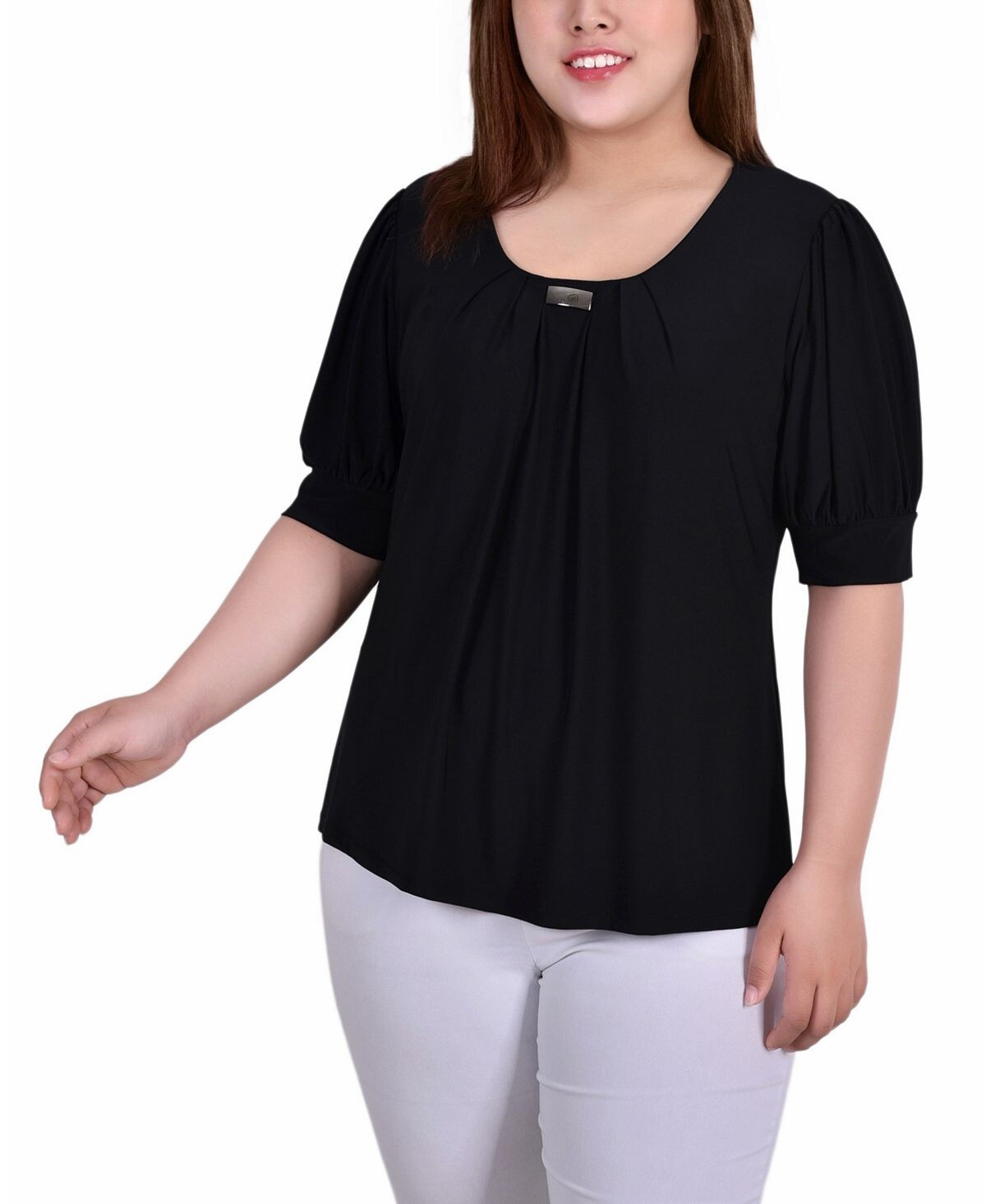 Плюс размер топ с короткими рукавами-фонариками и фурнитурой NY Collection, черный
Плюс размер топ с короткими рукавами-фонариками и фурнитурой NY Collection, черный