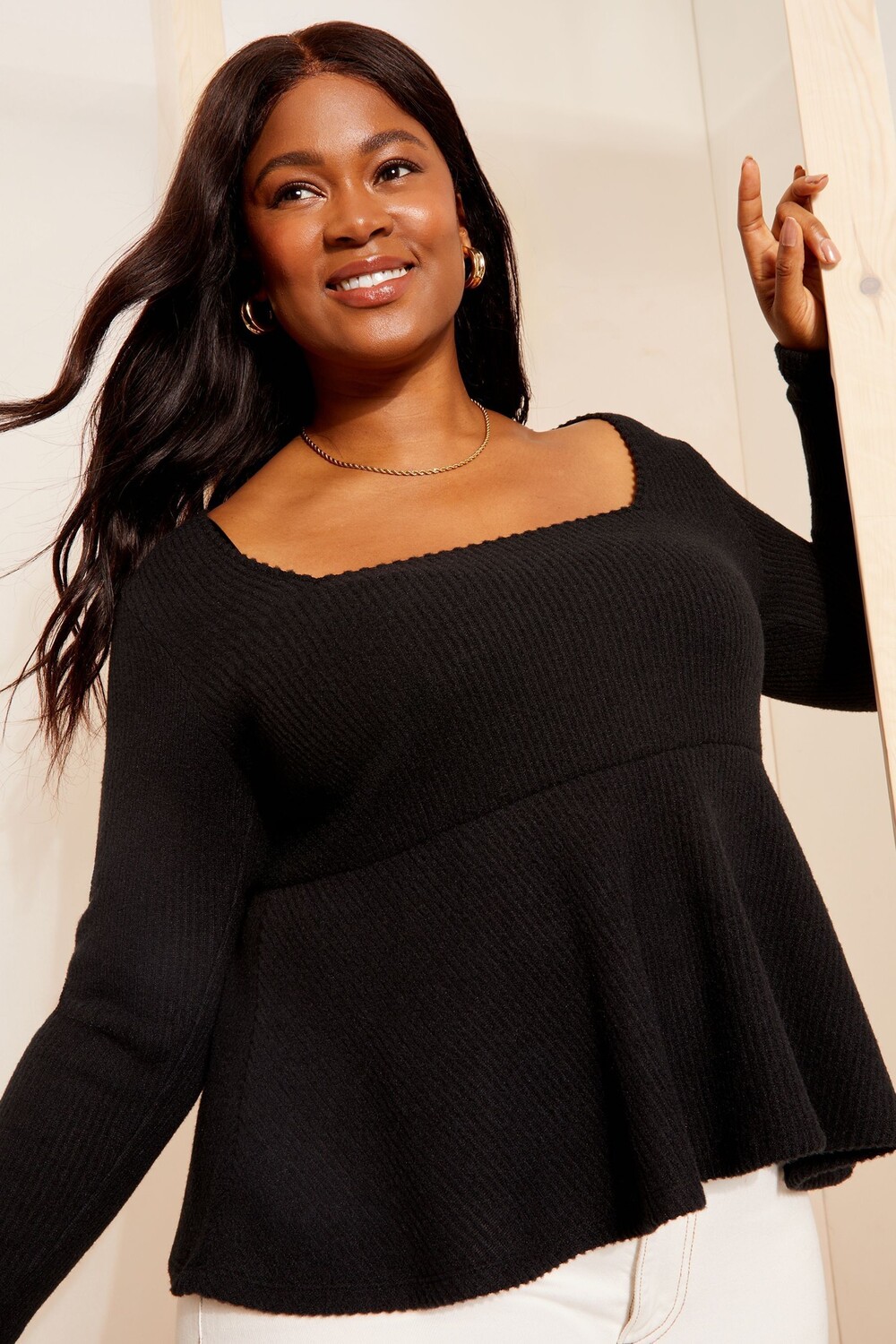 Вязаный топ с баской Curves Like These, черный
Вязаный топ с баской Curves Like These, черный