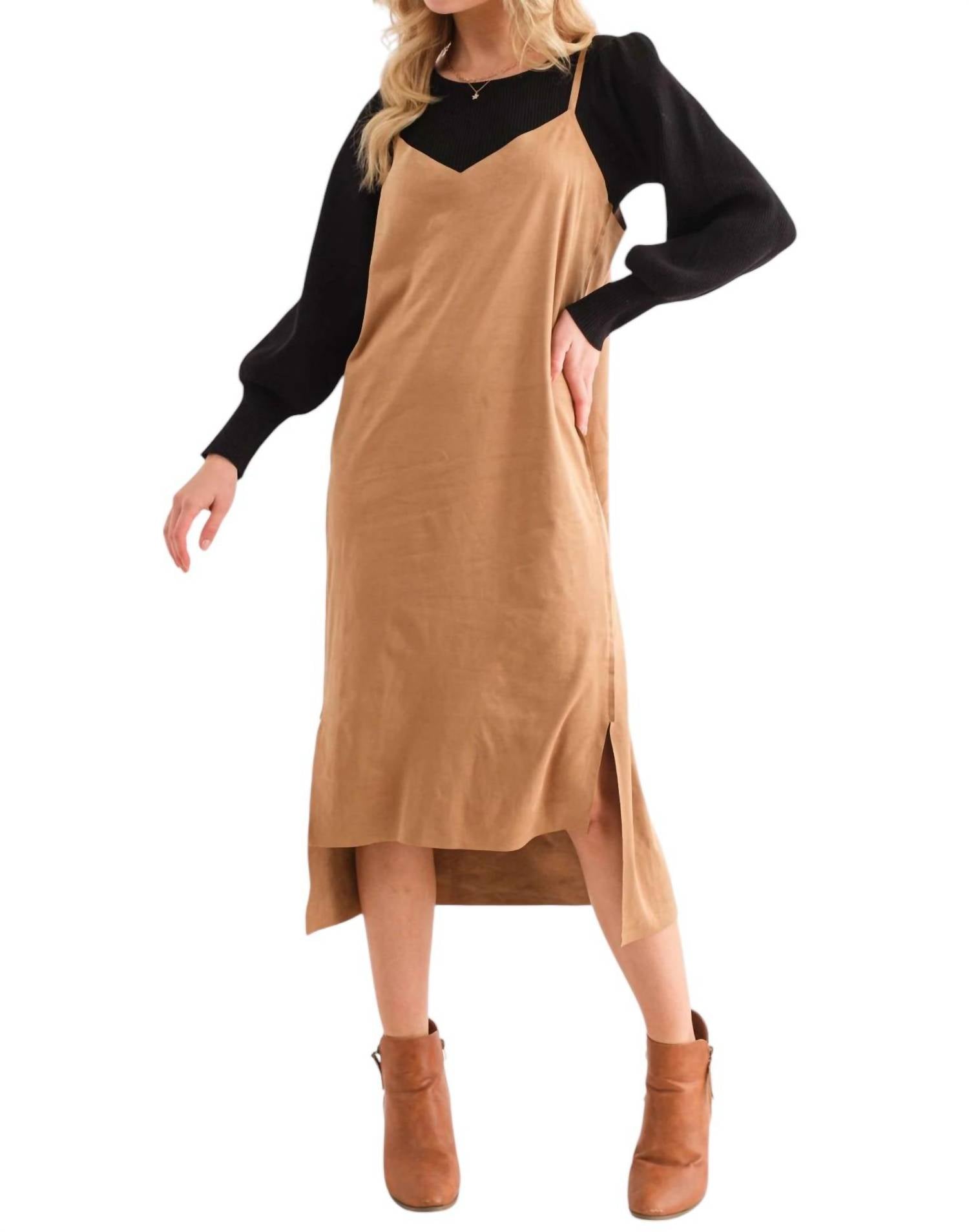 Платье из искусственной замши Greatest Day Ever коричневого цвета And The Why 
Платье из искусственной замши Greatest Day Ever коричневого цвета And The Why