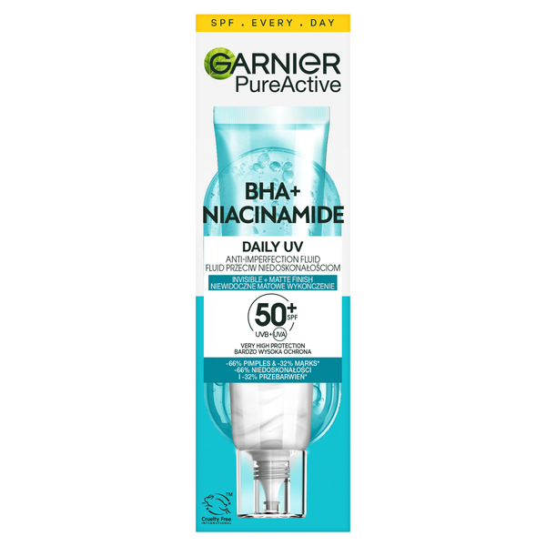 Флюид для лица против несовершенств с SPF50+, 40 мл Garnier Pure active bha + niacynamid
Флюид для лица против несовершенств с SPF50+, 40 мл Garnier Pure active bha + niacynamid