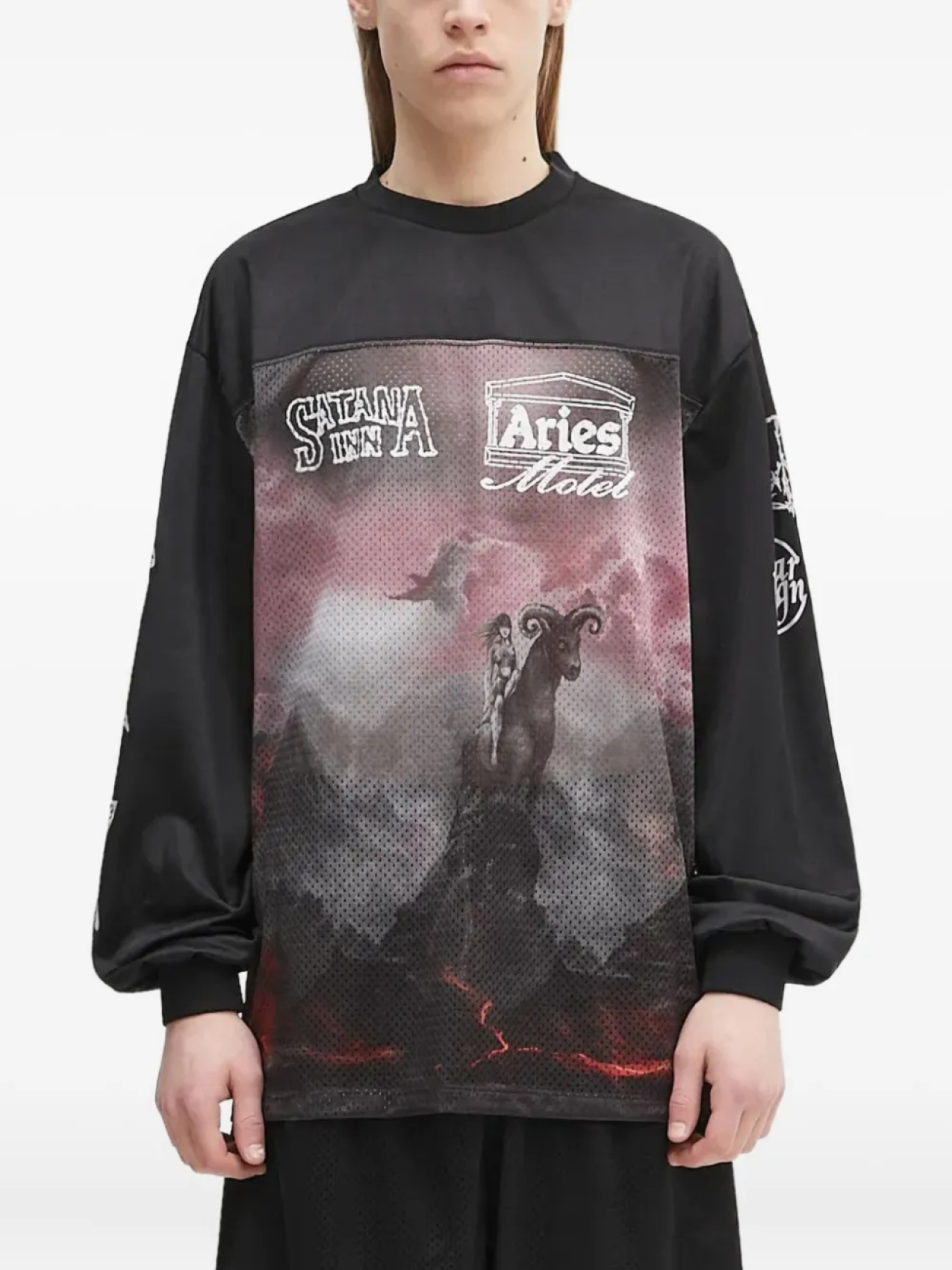 Футболка с длинными рукавами и сетчатой вставкой Aries, черный
Футболка с длинными рукавами и сетчатой вставкой Aries, черный