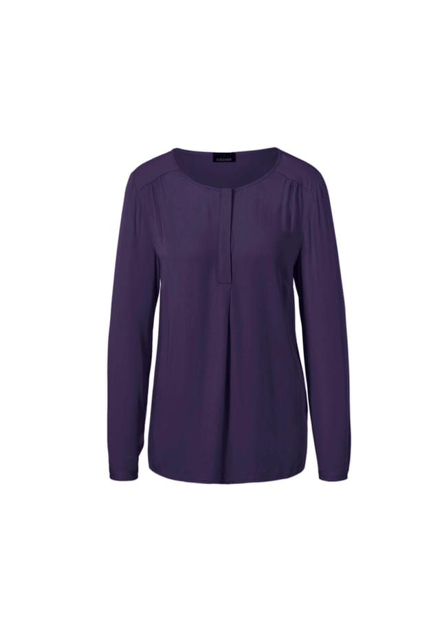 Короткий размер: облегающая блузка-комбинация с модной отделкой воротника. Goldner, синий 
Короткий размер: облегающая блузка-комбинация с модной отделкой воротника. Goldner, синий