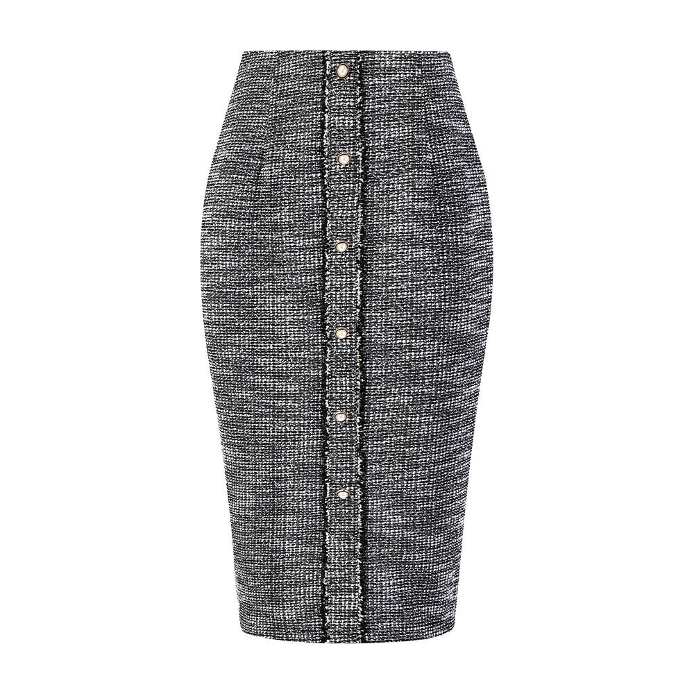 Женская твидовая юбка, элегантная юбка-карандаш с высокой талией и пуговицами длиной до колена для офиса Hombety, черный 
Женская твидовая юбка, элегантная юбка-карандаш с высокой талией и пуговицами длиной до колена для офиса Hombety, черный