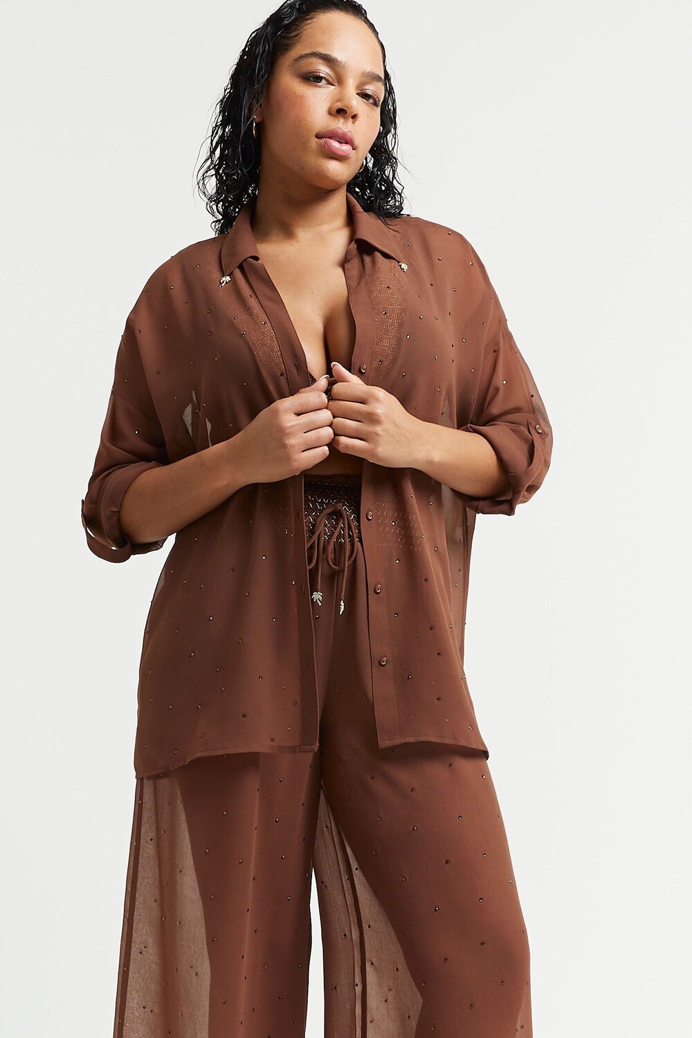 Прозрачные брюки с проваренными швами River Island, коричневый
Прозрачные брюки с проваренными швами River Island, коричневый