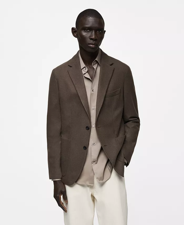 Мужской приталенный блейзер из шерстяной смеси MANGO, коричневый/бежевый 
Мужской приталенный блейзер из шерстяной смеси MANGO, коричневый/бежевый