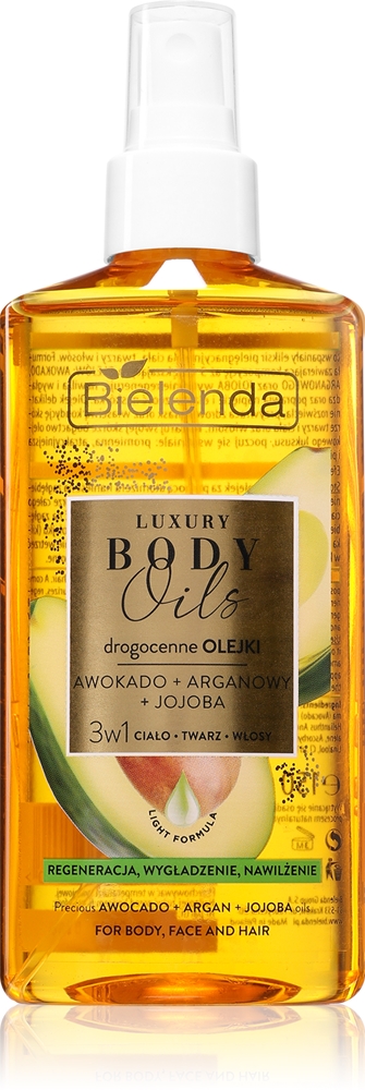 Роскошные масла для тела с маслом авокадо + арганы + жожоба для лица, тела и волос Bielenda, 150 мл
Роскошные масла для тела с маслом авокадо + арганы + жожоба для лица, тела и волос Bielenda, 150 мл