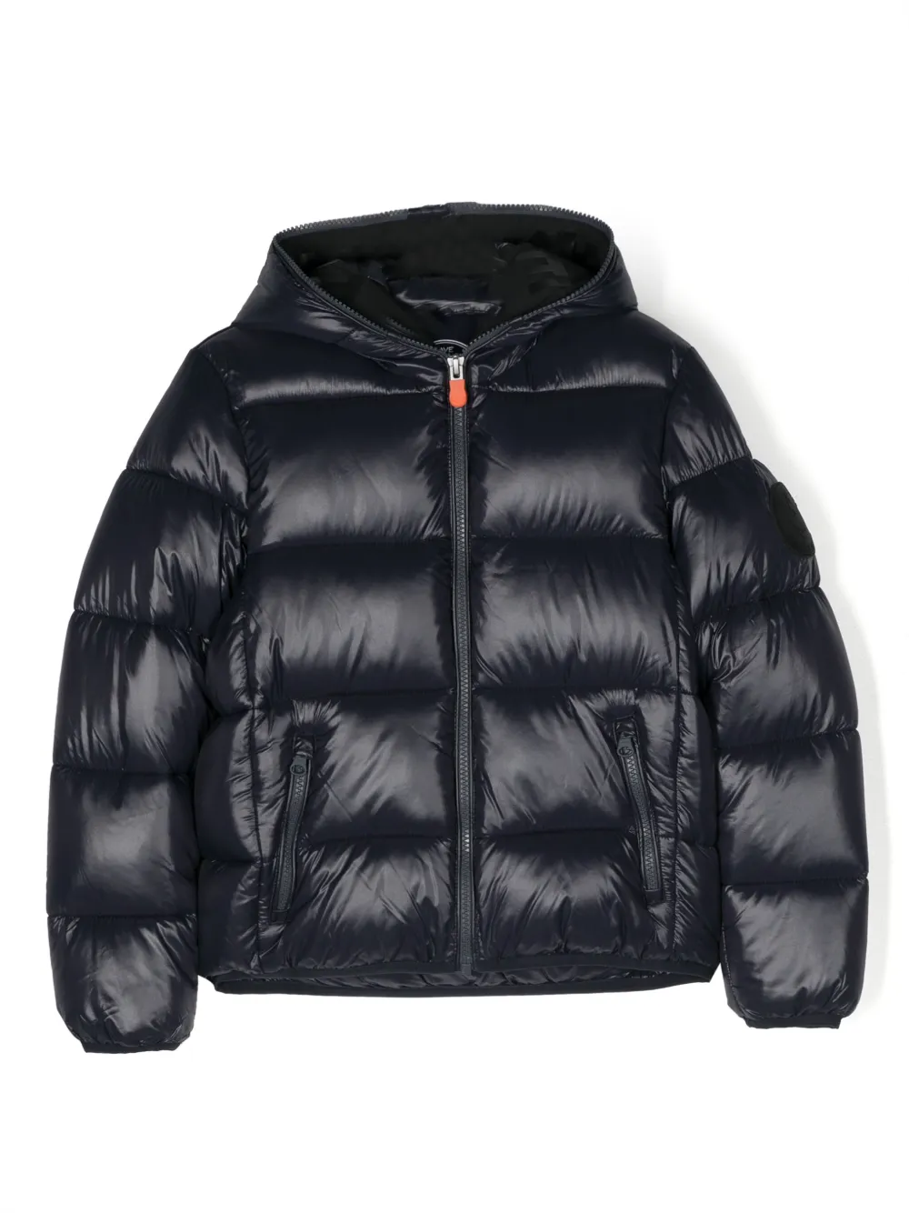 Пуховик на молнии с нашивкой-логотипом Save The Duck Kids, синий 
Пуховик на молнии с нашивкой-логотипом Save The Duck Kids, синий