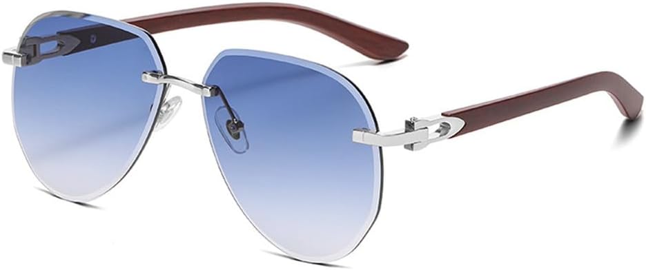 Винтажные солнцезащитные очки-пилот без оправы для женщин и мужчин, дизайнерские очки с текстурой дерева, популярные солнцезащитные очки с градиентным покрытием UV400 UJNHGQ, Silver Blue
Винтажные солнцезащитные очки-пилот без оправы для женщин и мужчин, дизайнерские очки с текстурой дерева, популярные солнцезащитные очки с градиентным покрытием UV400 UJNHGQ, Silver Blue