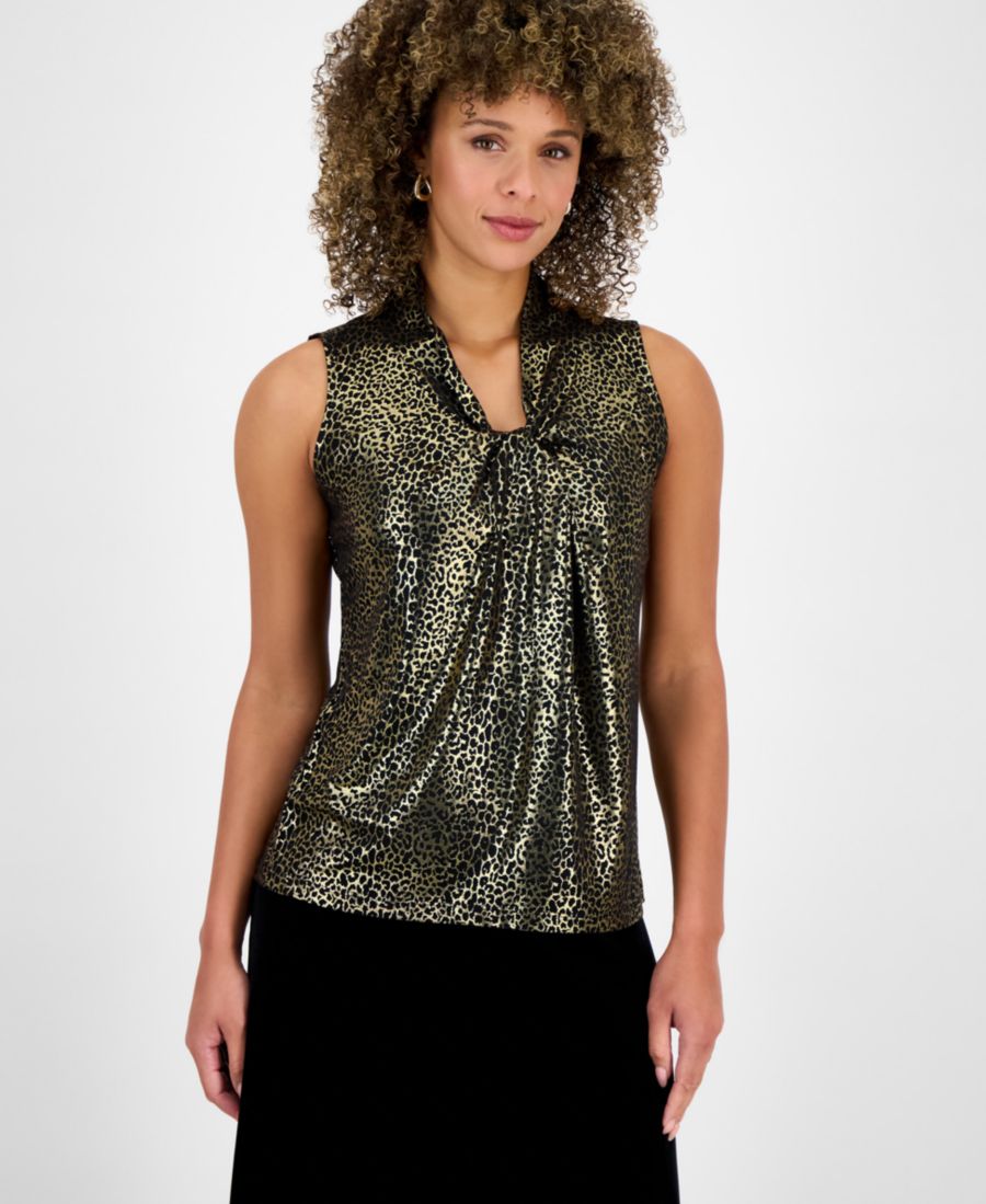 Женская трикотажная блузка без рукавов с узлом спереди, размеры: стандартный и укороченный Kasper, Black/gold
Женская трикотажная блузка без рукавов с узлом спереди, размеры: стандартный и укороченный Kasper, Black/gold