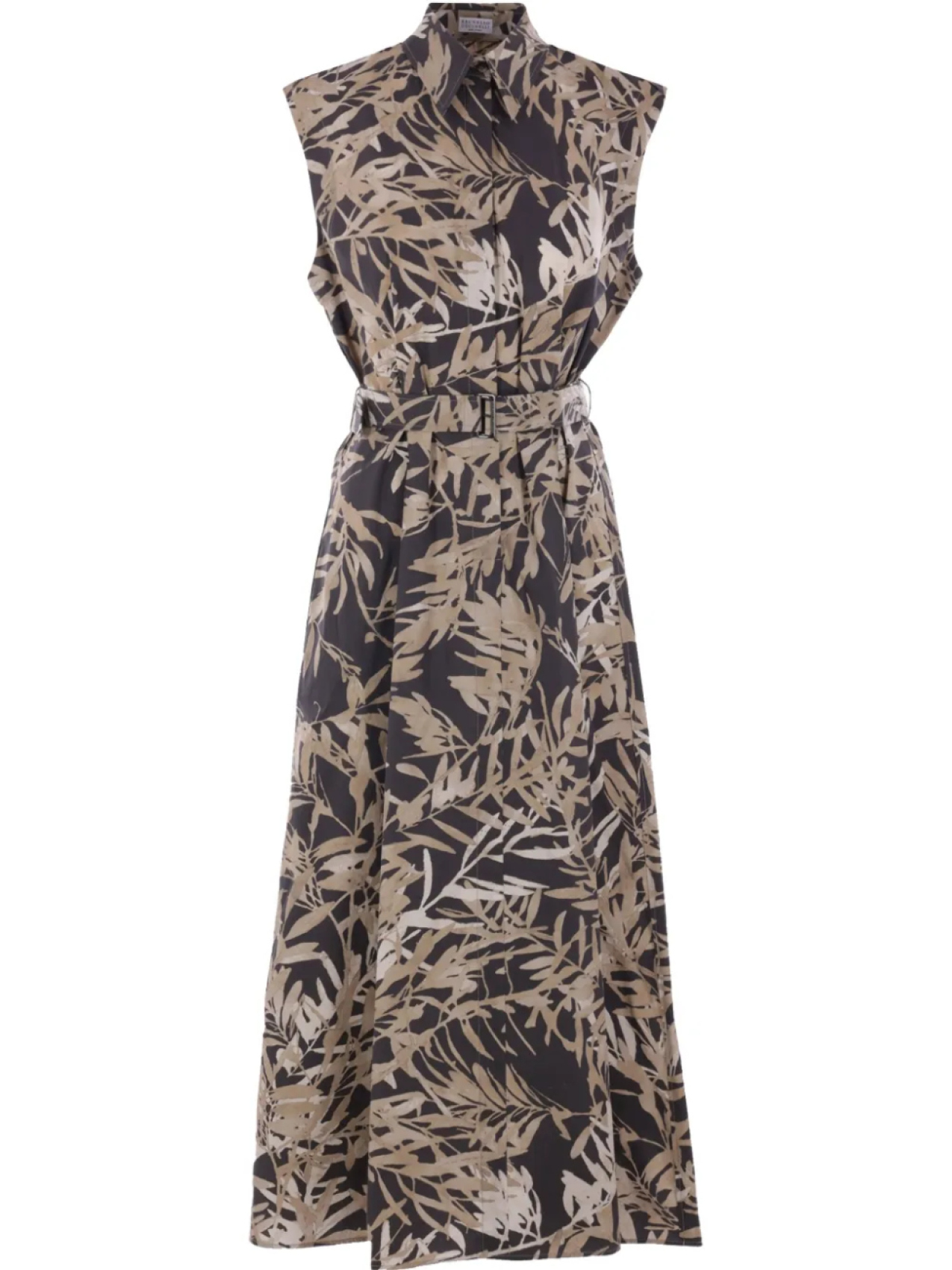 Платье без рукавов из хлопка Brunello Cucinelli с принтом в виде листьев, черный
Платье без рукавов из хлопка Brunello Cucinelli с принтом в виде листьев, черный