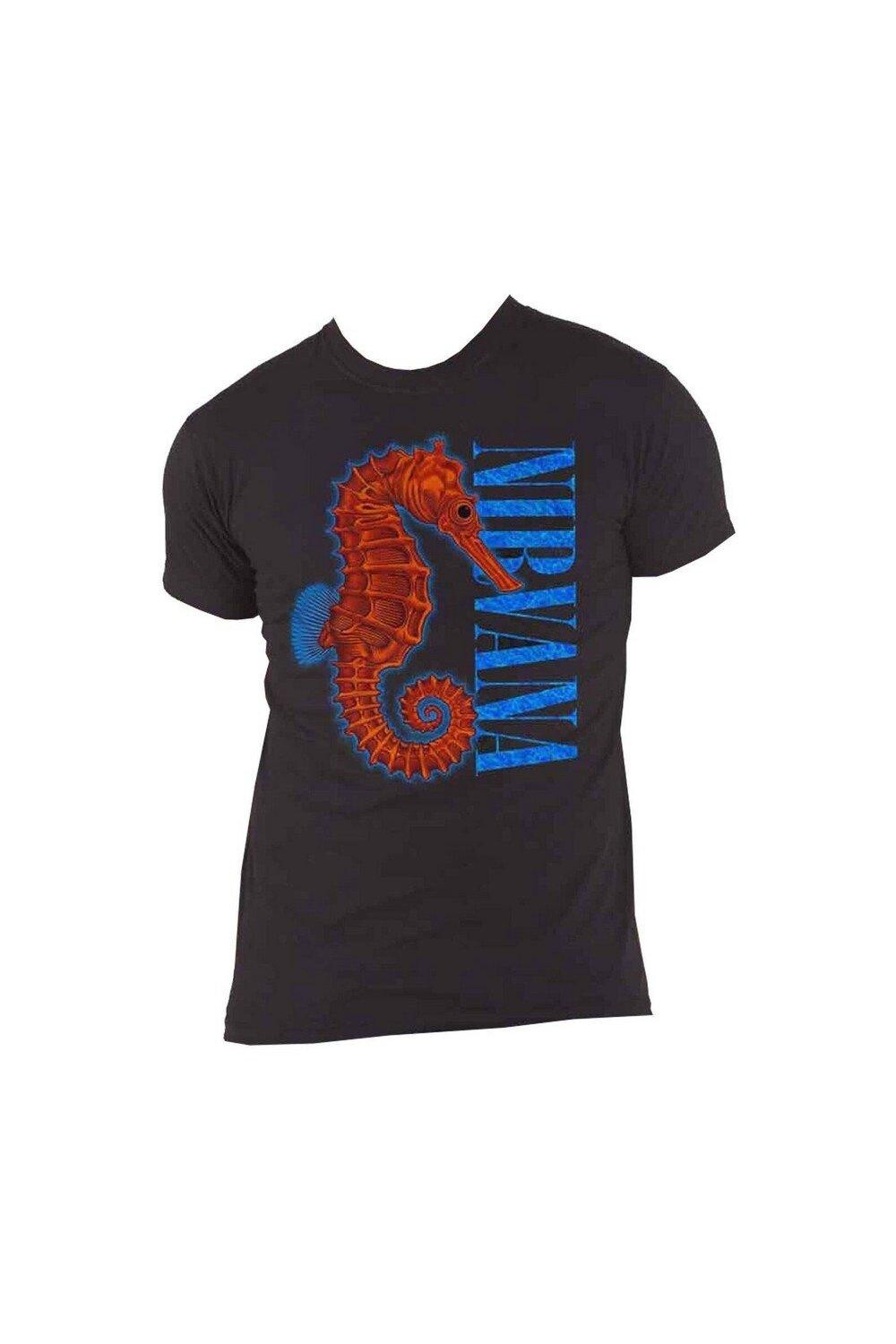 Хлопковая футболка с изображением морского конька Nirvana, черный
Хлопковая футболка с изображением морского конька Nirvana, черный