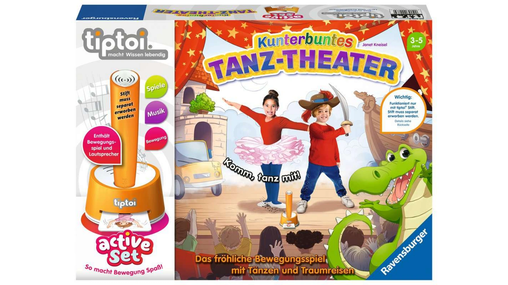 Ravensburger Tiptoi игровой набор ACTIVE Красочный танцевальный театр, подвижная Игра для детей от 3 лет и старше
Ravensburger Tiptoi игровой набор ACTIVE Красочный танцевальный театр, подвижная Игра для детей от 3 лет и старше