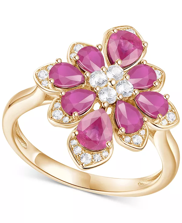 Кольцо в форме цветка груши с изумрудом (1-3/4 карата) и бриллиантом (1/4 карата) из 14-каратного золота (также с рубинами и сапфирами) Macy'S, ruby