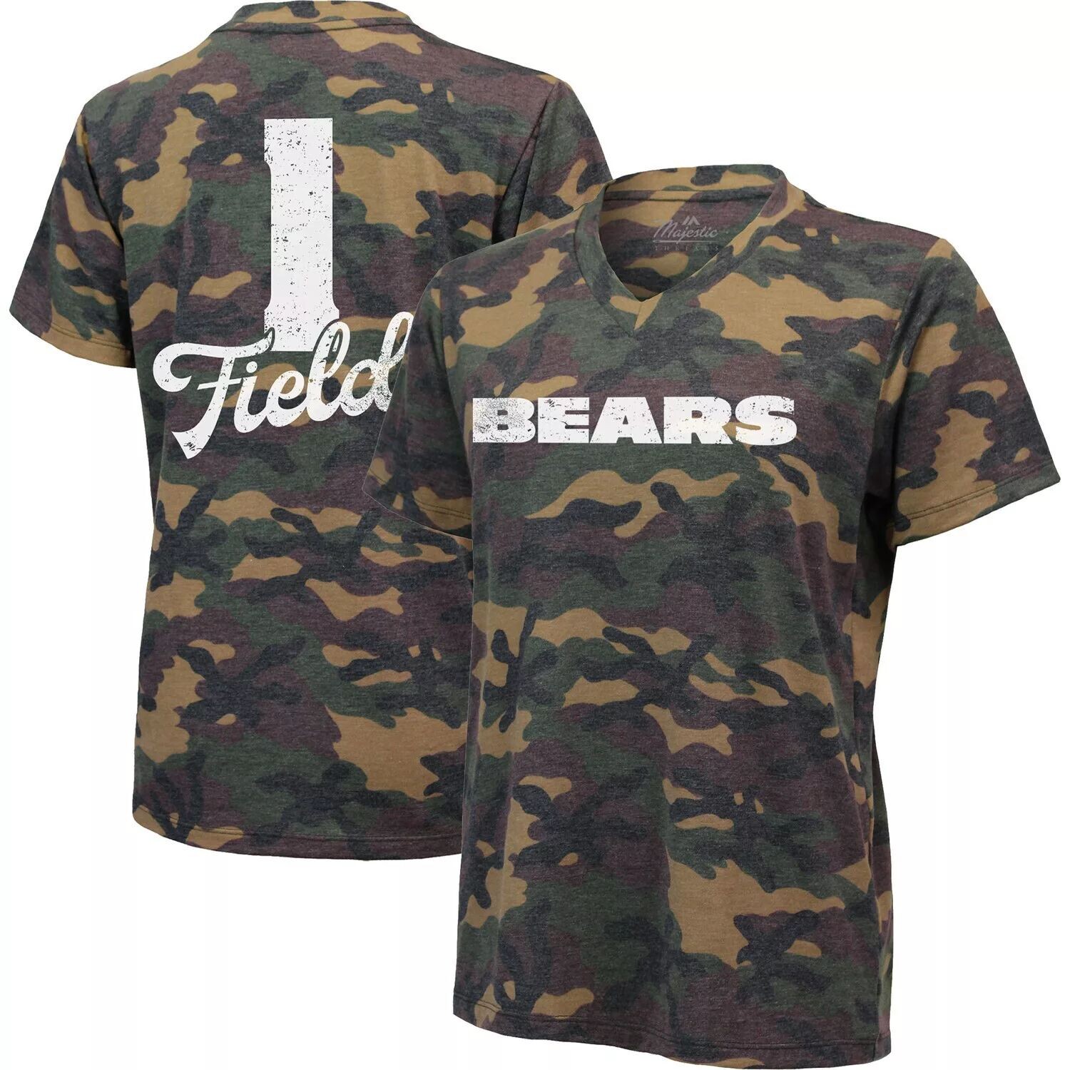 Женская камуфляжная футболка Justin Fields Chicago Bears с именем и номером и v-образным вырезом
Женская камуфляжная футболка Justin Fields Chicago Bears с именем и номером и v-образным вырезом