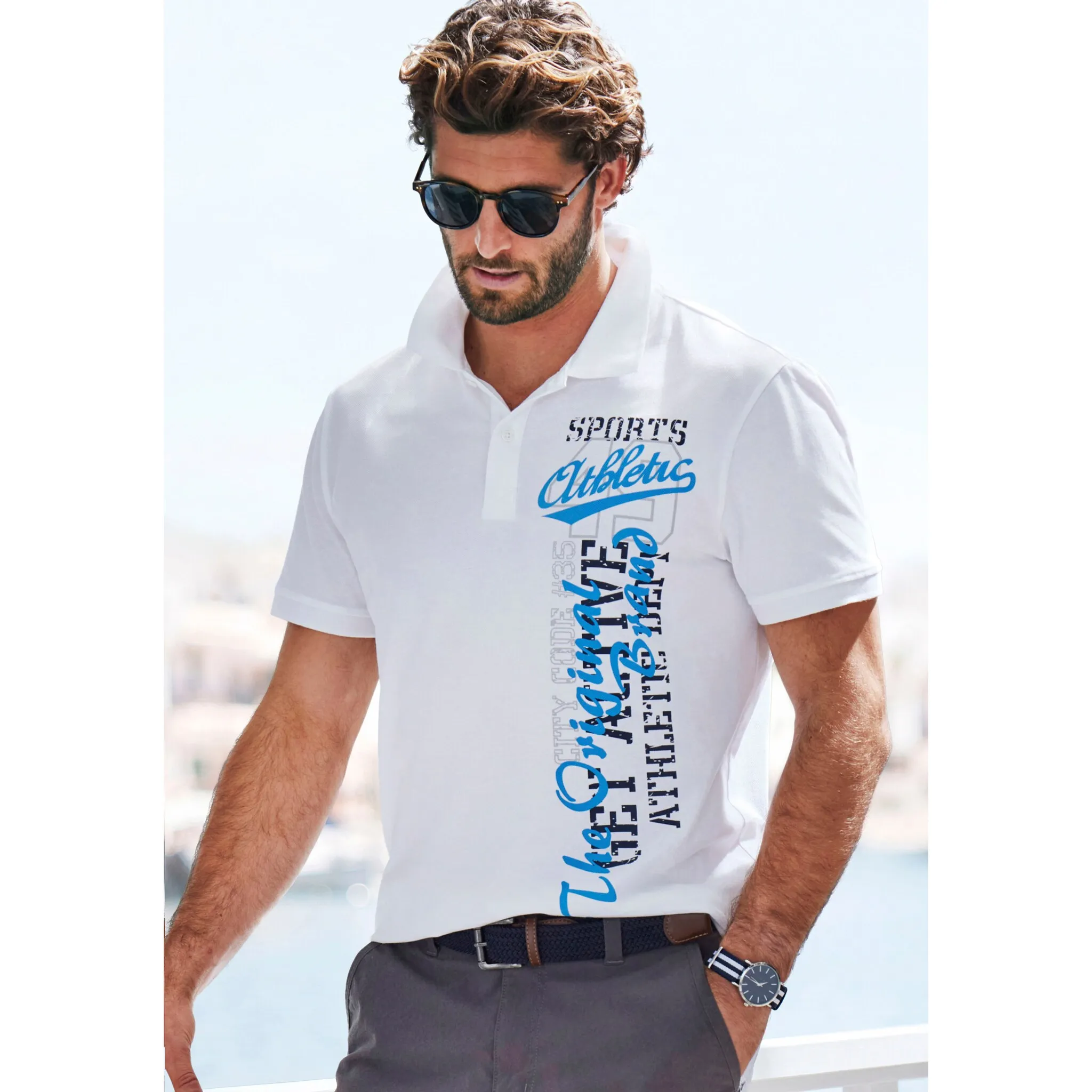 Рубашка-поло John Devin с крупным принтом спереди из хлопкового пике, белый
Рубашка-поло John Devin с крупным принтом спереди из хлопкового пике, белый