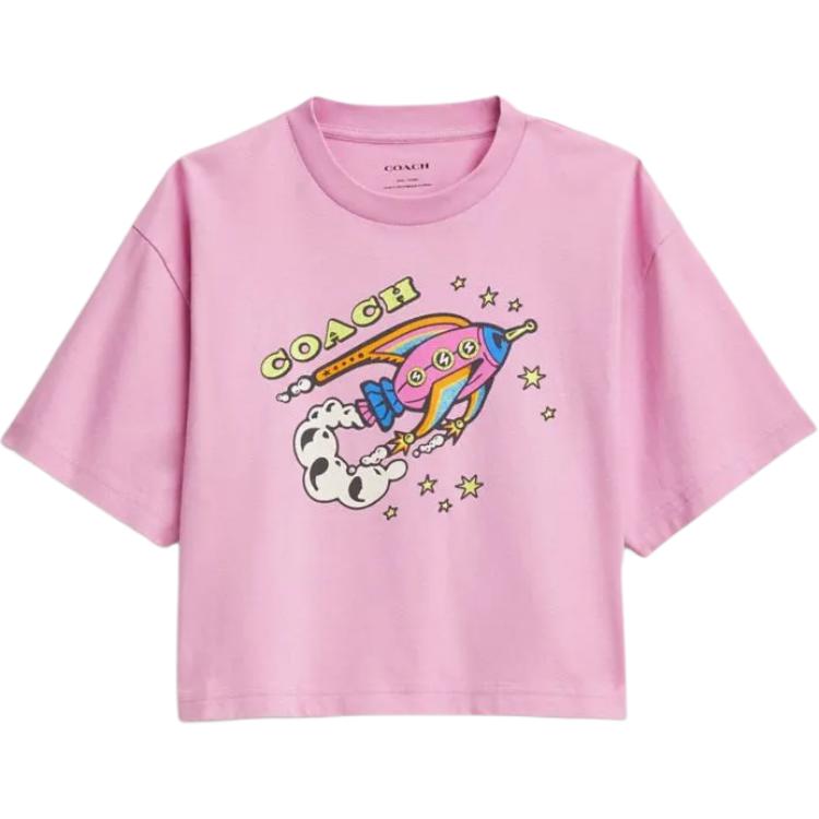 Футболка с принтом ракеты укороченная с рукавом реглан розовая женская COACH
Футболка с принтом ракеты укороченная с рукавом реглан розовая женская COACH
