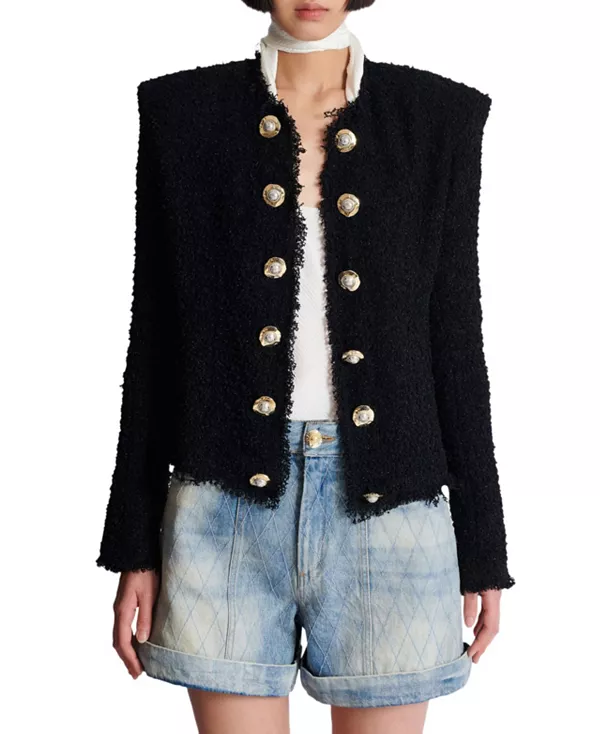 Твидовый жакет от края до края Balmain, черный
Твидовый жакет от края до края Balmain, черный