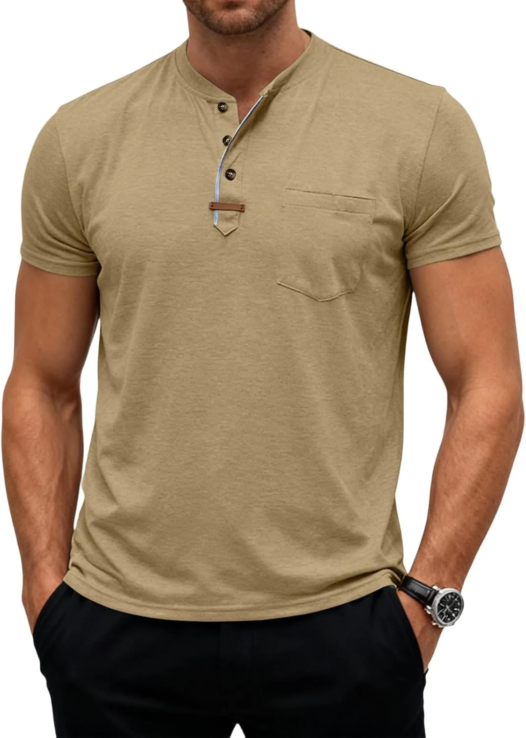 Мужская футболка Casual Henley с коротким рукавом и V-образным вырезом
Мужская футболка Casual Henley с коротким рукавом и V-образным вырезом