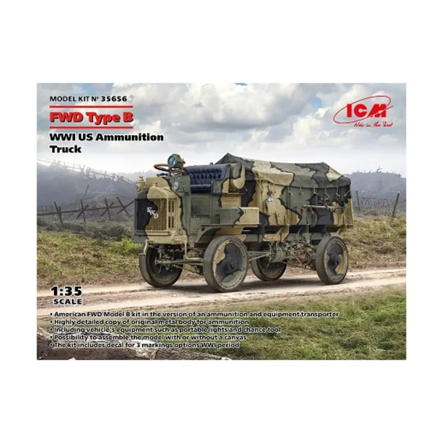 Передний грузовик Type B, США, грузовик с боеприпасами времен Первой мировой войны, Military Models 1/35 Scale (ICM)
Передний грузовик Type B, США, грузовик с боеприпасами времен Первой мировой войны, Military Models 1/35 Scale (ICM)
