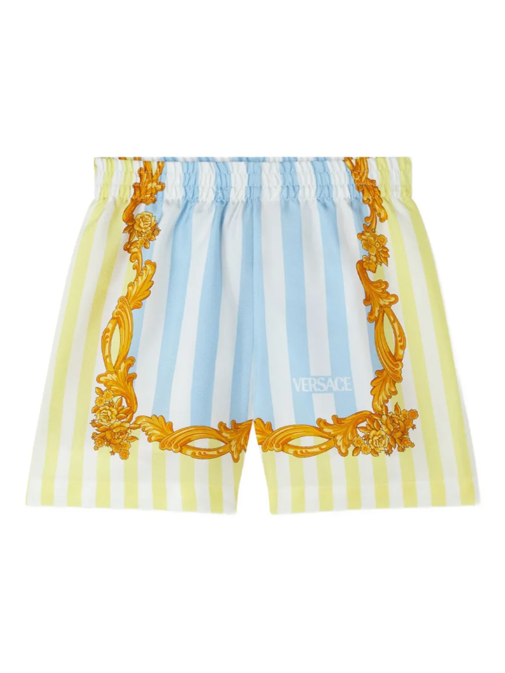 Шорты в полоску с принтом Baroque Versace Kids, синий
Шорты в полоску с принтом Baroque Versace Kids, синий