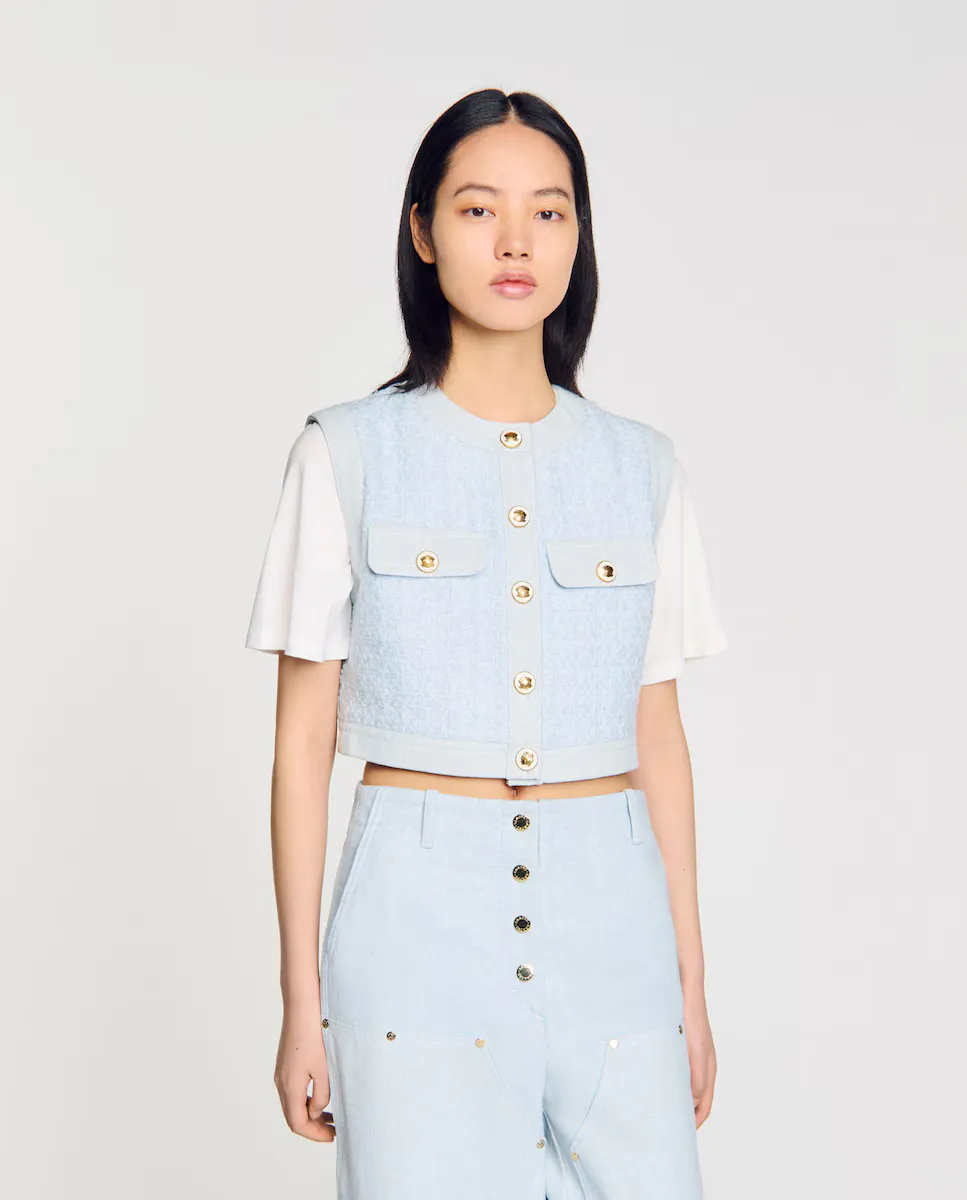 Женский твидовый жилет Sandro, светло-голубой
Женский твидовый жилет Sandro, светло-голубой