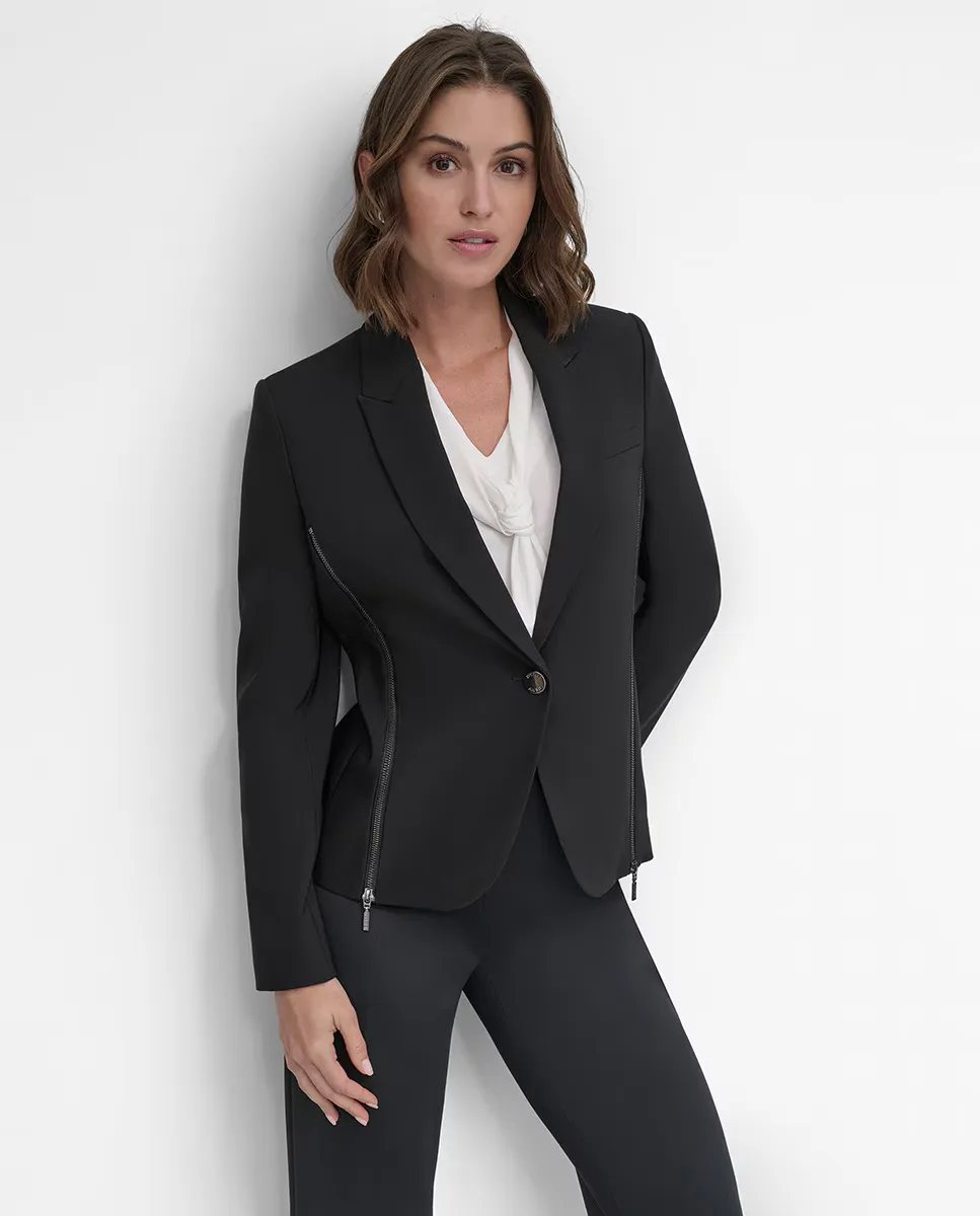 Женский блейзер на молнии и пуговице DKNY, чёрный 
Женский блейзер на молнии и пуговице DKNY, чёрный