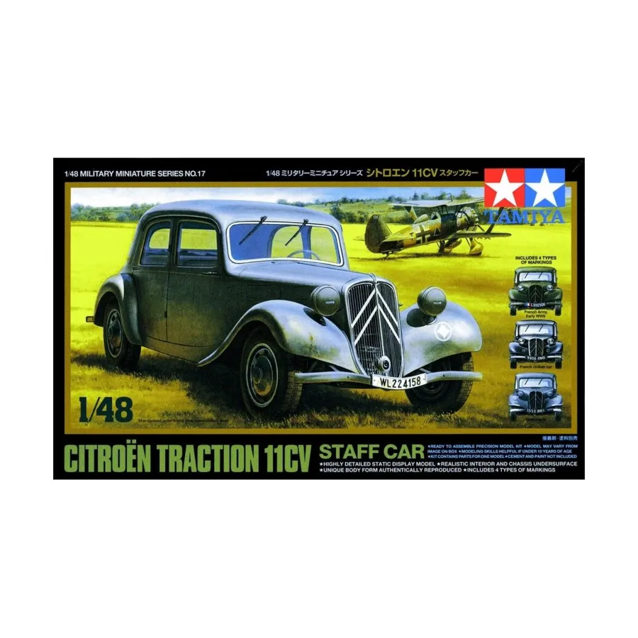 Французский/немецкий штабной автомобиль Citroen Traction 11CV, Military Model (1:48) (Tamiya)
Французский/немецкий штабной автомобиль Citroen Traction 11CV, Military Model (1:48) (Tamiya)