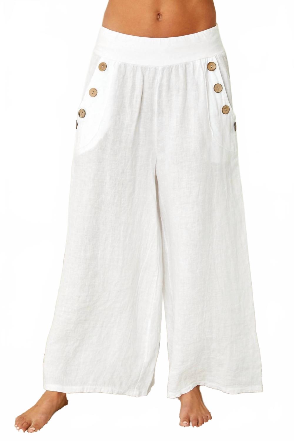 Льняные брюки палаццо с пуговицами белого цвета Venti6
Льняные брюки палаццо с пуговицами белого цвета Venti6