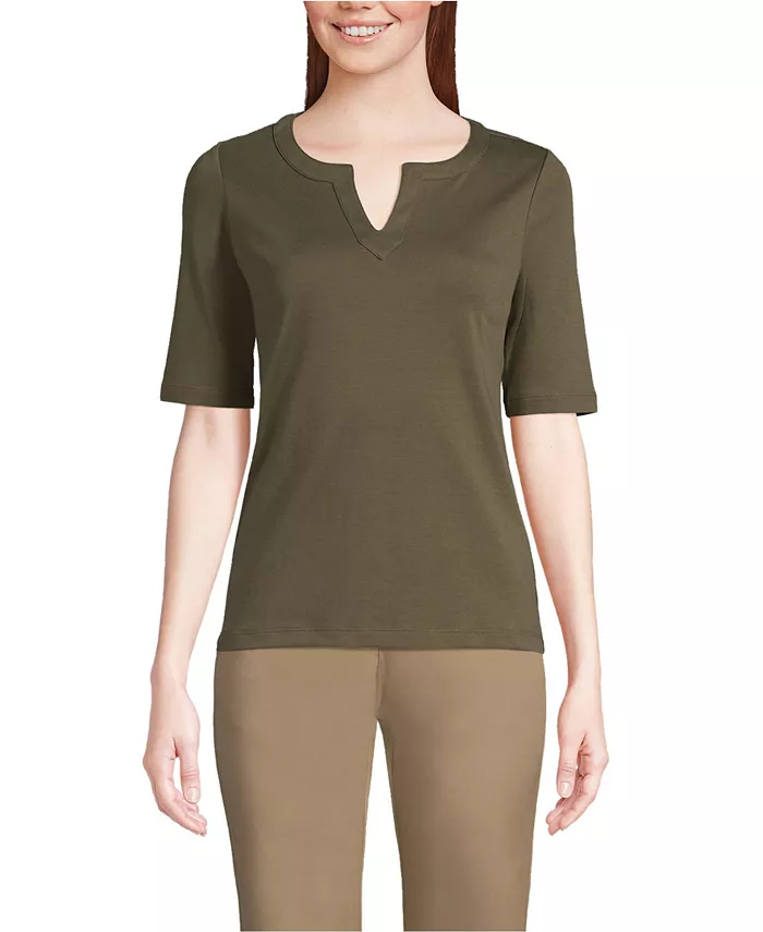 Женская блузка из хлопка и полиэстера Modern с коротким рукавом и разрезом на горловине Lands' End, зеленый 
Женская блузка из хлопка и полиэстера Modern с коротким рукавом и разрезом на горловине Lands' End, зеленый