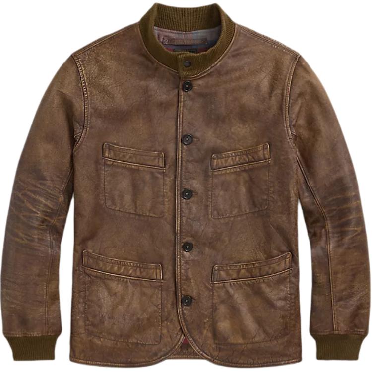 Double RL Кожаная куртка Ralph Lauren Rrl на пуговицах, Brown 
Double RL Кожаная куртка Ralph Lauren Rrl на пуговицах, Brown