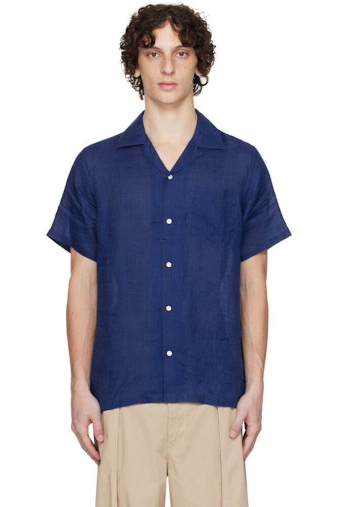 Рубашка из темно-синего рами с воротником Camp Drake's
Рубашка из темно-синего рами с воротником Camp Drake's