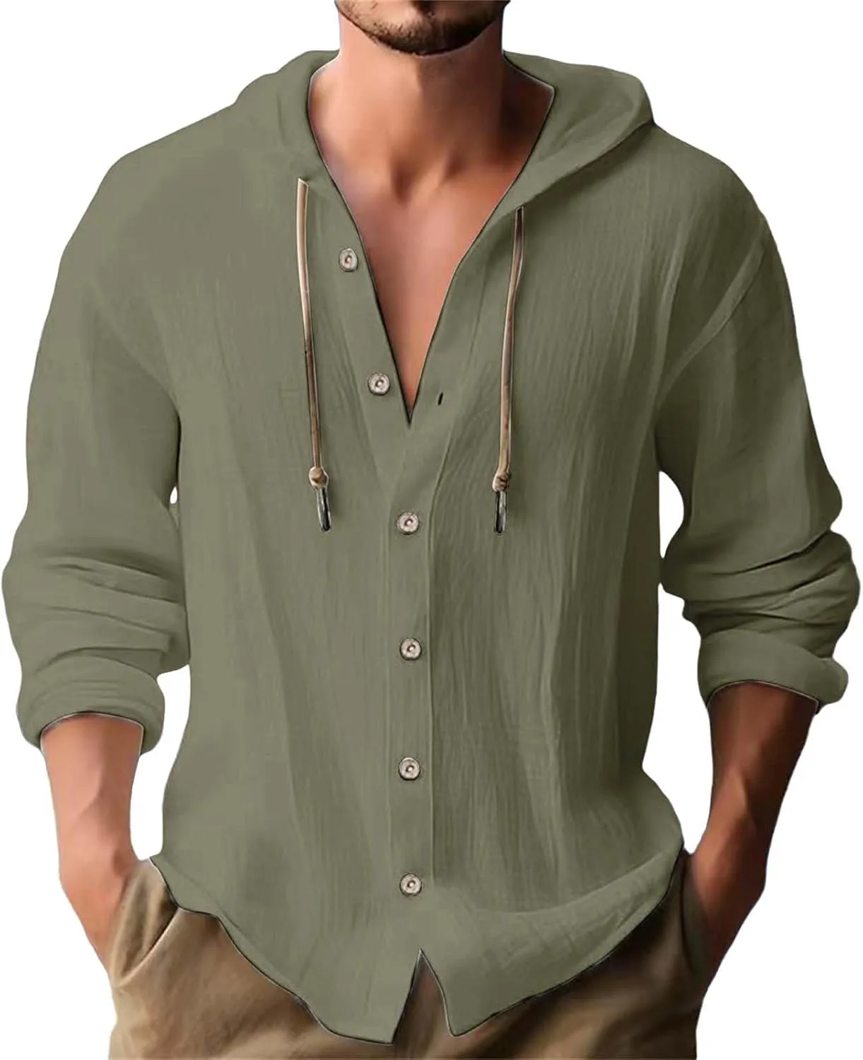 Мужская льняная толстовка на пуговицах с длинным рукавом
Мужская льняная толстовка на пуговицах с длинным рукавом