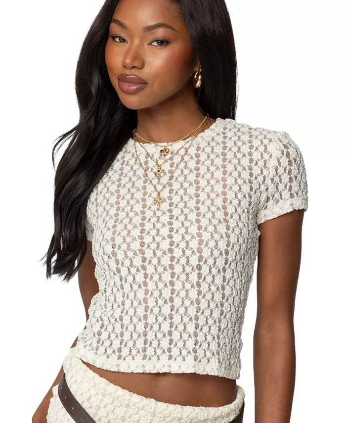 Женская футболка Rye Sheer Textured Edikted, коричневый/бежевый 
Женская футболка Rye Sheer Textured Edikted, коричневый/бежевый