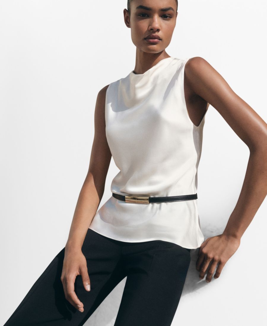 Женская атласная блузка с драпированным воротником MANGO, Ecru
Женская атласная блузка с драпированным воротником MANGO, Ecru