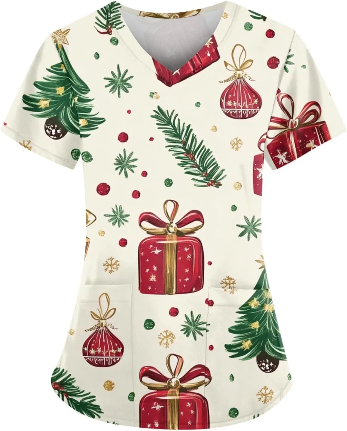 Женский топ для скраба с V-образным вырезом, коротким рукавом и новогодним принтом FlekmanArt
Женский топ для скраба с V-образным вырезом, коротким рукавом и новогодним принтом FlekmanArt