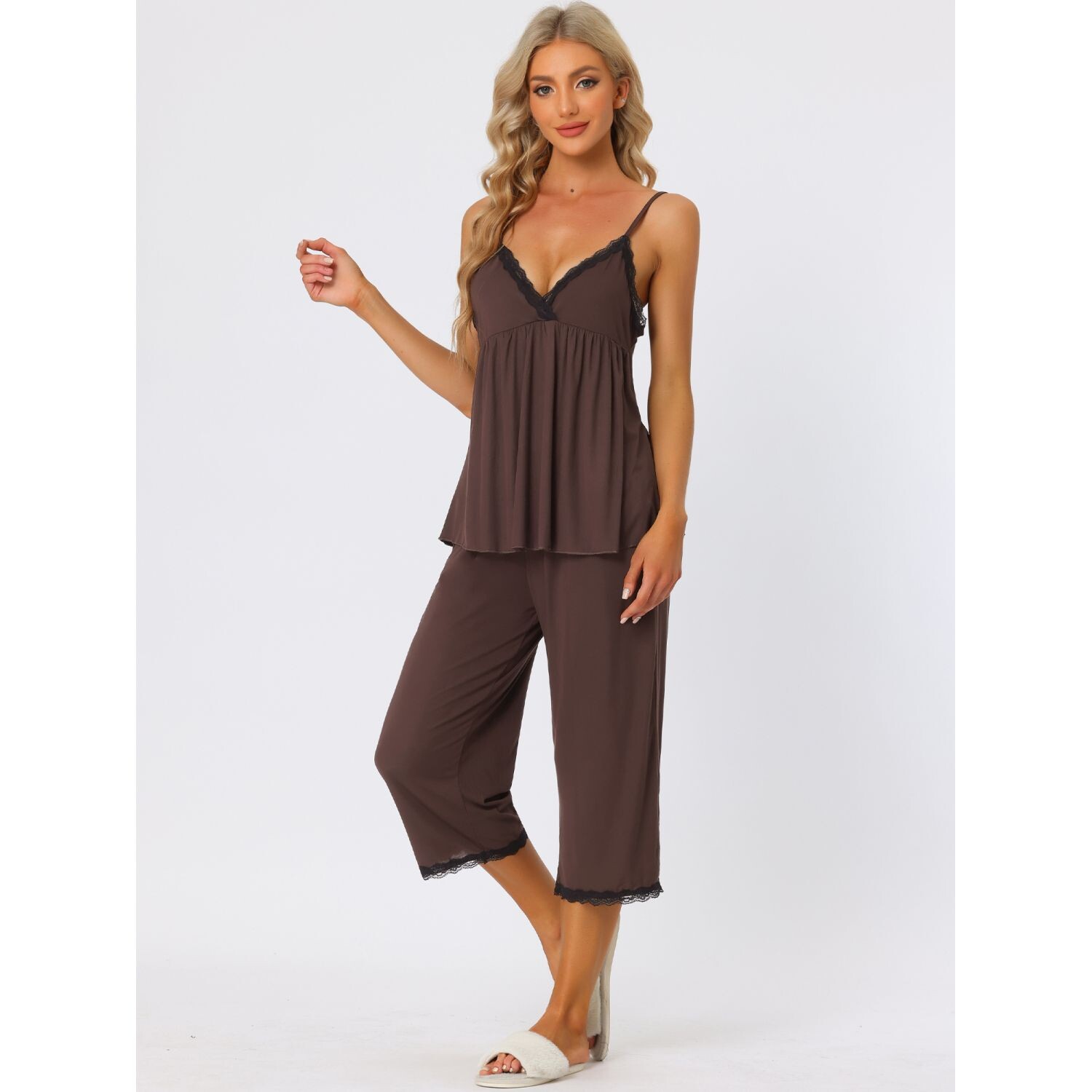 Женский пижамный комплект из 2 предметов, топ на бретельках и брюки, пижамный комплект вафельной вязки cheibear, черный 
Женский пижамный комплект из 2 предметов, топ на бретельках и брюки, пижамный комплект вафельной вязки cheibear, черный