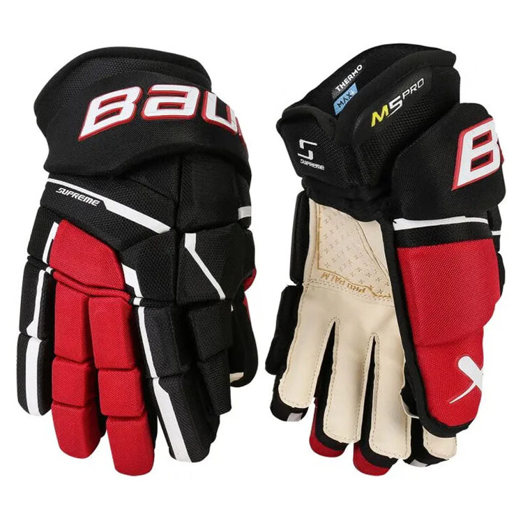 BAUER Новая модель 2023 M5 PRO перчатки для хоккея с шайбой, защитная экипировка для соревнований, молодежные и взрослые, черно-красные, 30 см
BAUER Новая модель 2023 M5 PRO перчатки для хоккея с шайбой, защитная экипировка для соревнований, молодежные и взрослые, черно-красные, 30 см